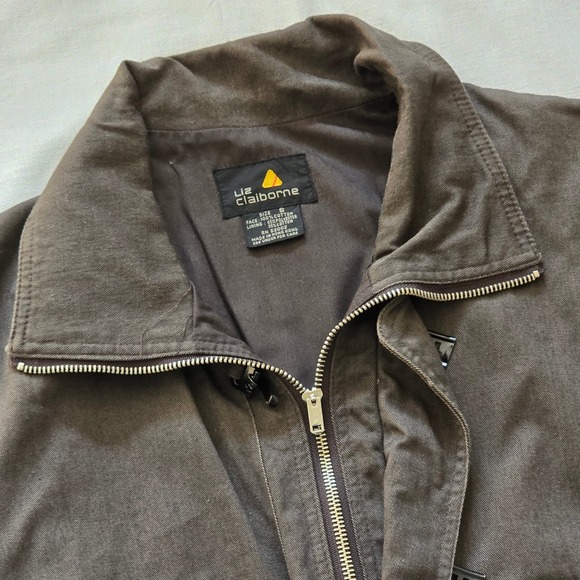 Liz Claiborne Vintage Brown Cotton Utility Cargo Vest Buckle Zip Small RN 52002 - Picture 3 of 9